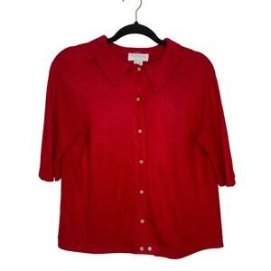 Vintage 90s Express Tricot Cardigan Sweater Tomato Red Short Sleeve Grunge M